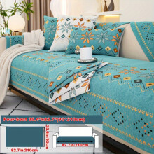 (Green, Four-seat Sofa Cover 35.4*82.7in (90*210cm)) Geometric Jacquard Design - Bohemian Chenille - Pet-Friendly & Non-Slip Sofa Cover
