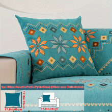 (Green, Pillow Case 17.8*17.8in (45*45cm)) Geometric Jacquard Design - Bohemian Chenille - Pet-Friendly & Non-Slip Sofa Cover