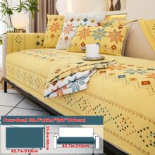 (Yellow, Four-seat Sofa Cover 35.4*82.7in (90*210cm)) Geometric Jacquard Design - Bohemian Chenille - Pet-Friendly & Non-Slip Sofa Cover