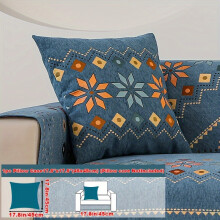 (Blue, Pillow Case 17.8*17.8in (45*45cm)) Geometric Jacquard Design - Bohemian Chenille - Pet-Friendly & Non-Slip Sofa Cover