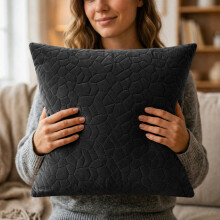 (1X, Black) Velvet Embossed Pebble Filled Cushions-Luxury Cushion Covers with Cushion Pad Set