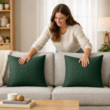 (2X, Emerald) Velvet Embossed Pebble Filled Cushions-Luxury Cushion Covers with Cushion Pad Set