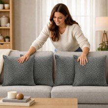 (4X, Grey) Velvet Embossed Pebble Filled Cushions-Luxury Cushion Covers with Cushion Pad Set