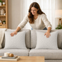 (2X, White) Velvet Embossed Pebble Filled Cushions-Luxury Cushion Covers with Cushion Pad Set