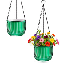 2 Pack 8.3 Inch Self Watering Hanging Planter Set with Wick System and Water Level Window, Peacock Green Pots for Indoor Outdoor Balcony and Patio
