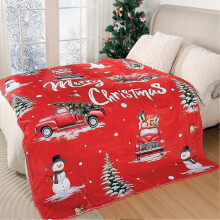 (100*130CM, D) Red Snowflake Blanket Christmas Throw Blanket Winter Holiday Bed Blanket Super