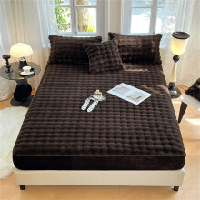 Flannel Velvet Checkered Fitted Mattress Cover Full Size, Soft Warm Protector with Deep Pocket Coffee