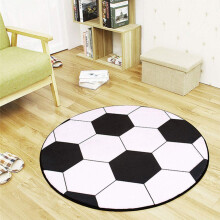 Round Rug 80cm Soft Touch Non Slip Polyester Carpet for Office or Bedroom Chair Mat Black White Football Pattern