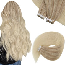 Blonde Ombre Tape In Hair Extensions 14 Inch Remy Human Hair Reusable Natural Scalp Look