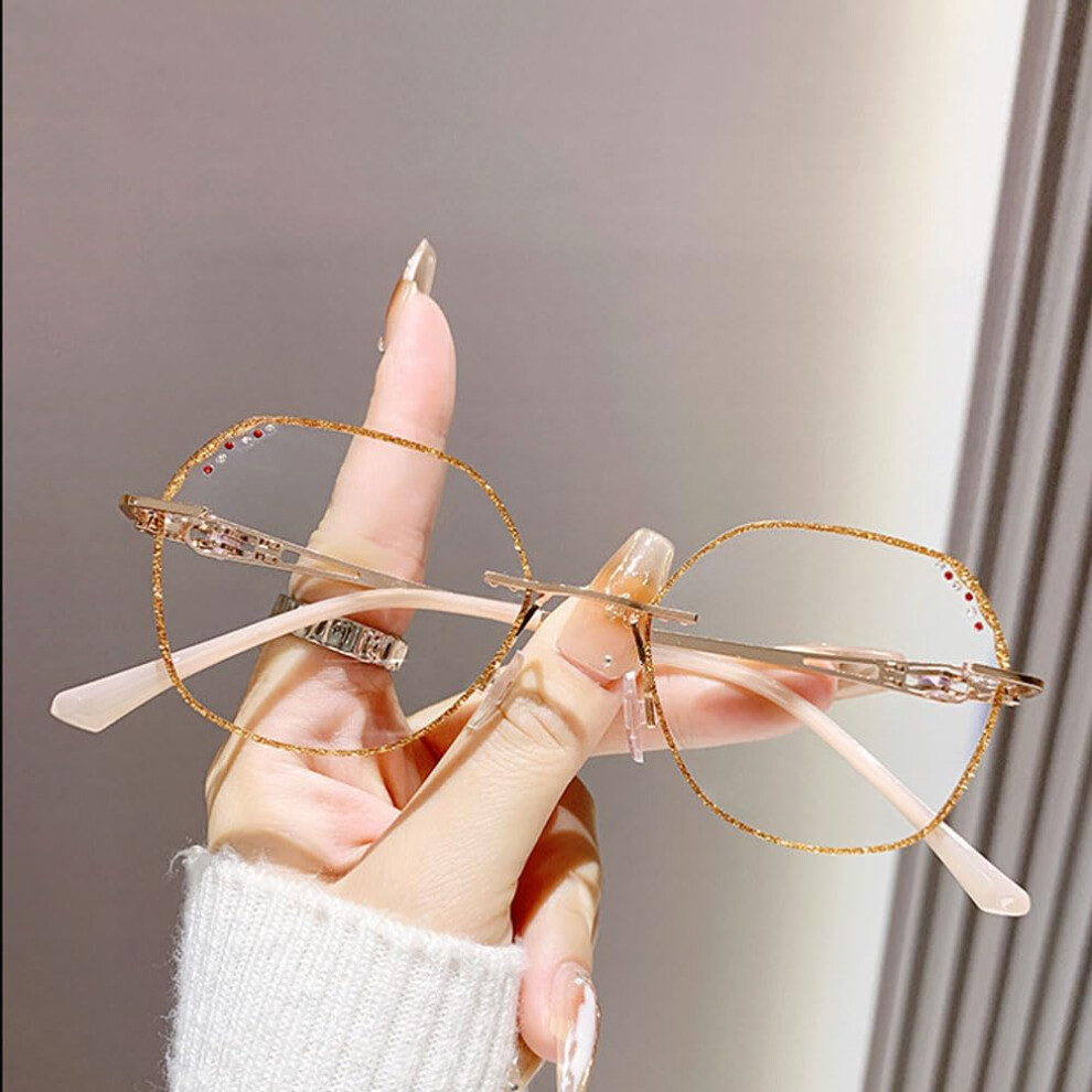 Gold/Blue/Light Rose Rimless Reading Glasses +4.00 For Women, Anti Ultra Readers With 4.0X Clear Magnification