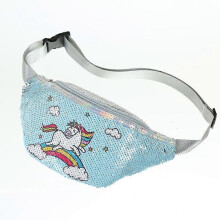 (Light blue) Sequin Waist Bag Fanny Pack Children Glitter Cartoon Chest Bag Outdoor Travel
