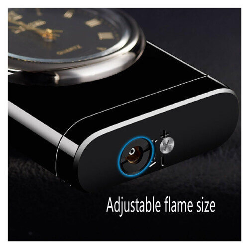 Butane Torch Lighter Red Windproof Refillable Adjustable Flame Zinc Alloy with Builtin Clock for Camping 2