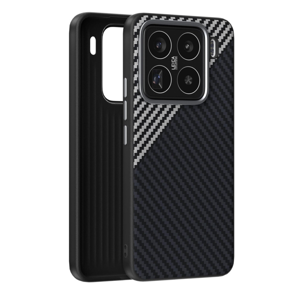 Magnetic Phone Case For Xiaomi 15 Pro, Slim Shockproof Carbon Fiber Cover With Wireless Charging And Lens Protection, Silver 9310869651987