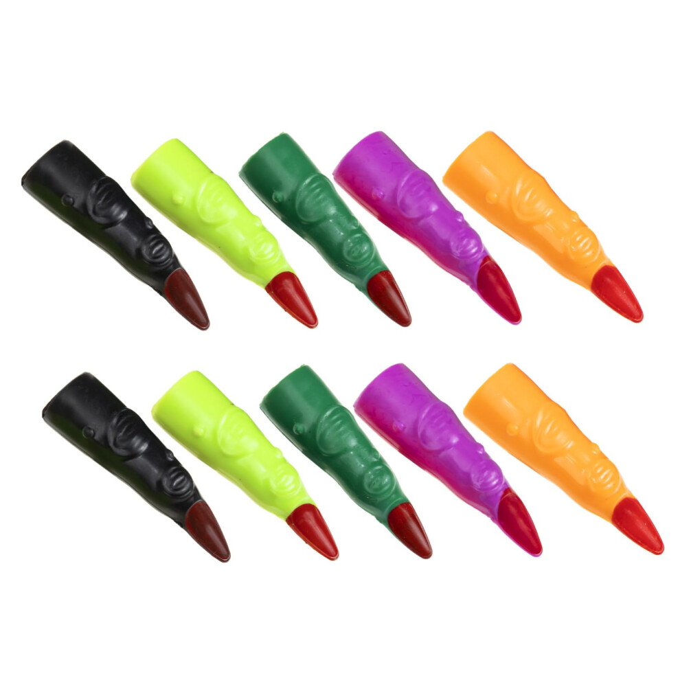 40pcs Colorful Halloween Witch Fingers Fake Nails for Party Costume Cosplay, Reusable MultiSize Fit
