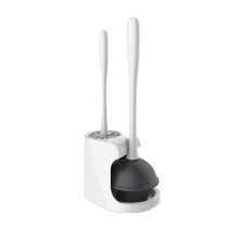 Toilet Brush Set with 360 Round Head and Rubber Plunger, Ventilated Floor Standing Holder