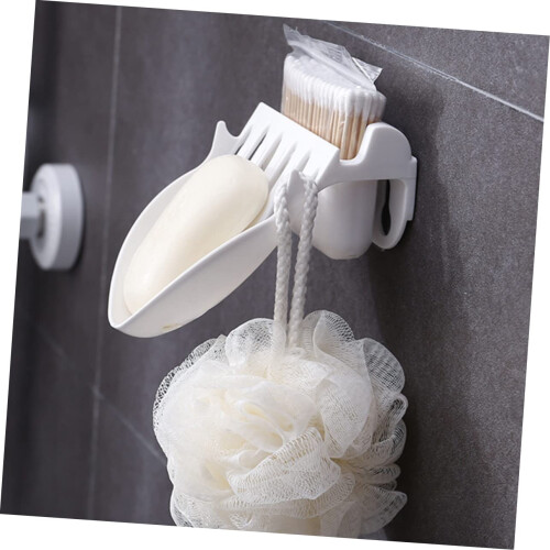 Adhesive Wall Mounted Soap Dish with Drain, No‑Drill Bathroom and Kitchen Holder, Space‑Saving White 1