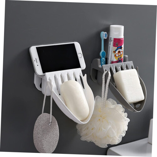 Adhesive Wall Mounted Soap Dish with Drain, No‑Drill Bathroom and Kitchen Holder, Space‑Saving White 2