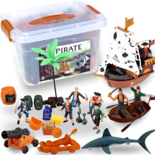 Pirate Action Figures Playset with and Cannons, Handpainted Durable Toys for Kids Adventure