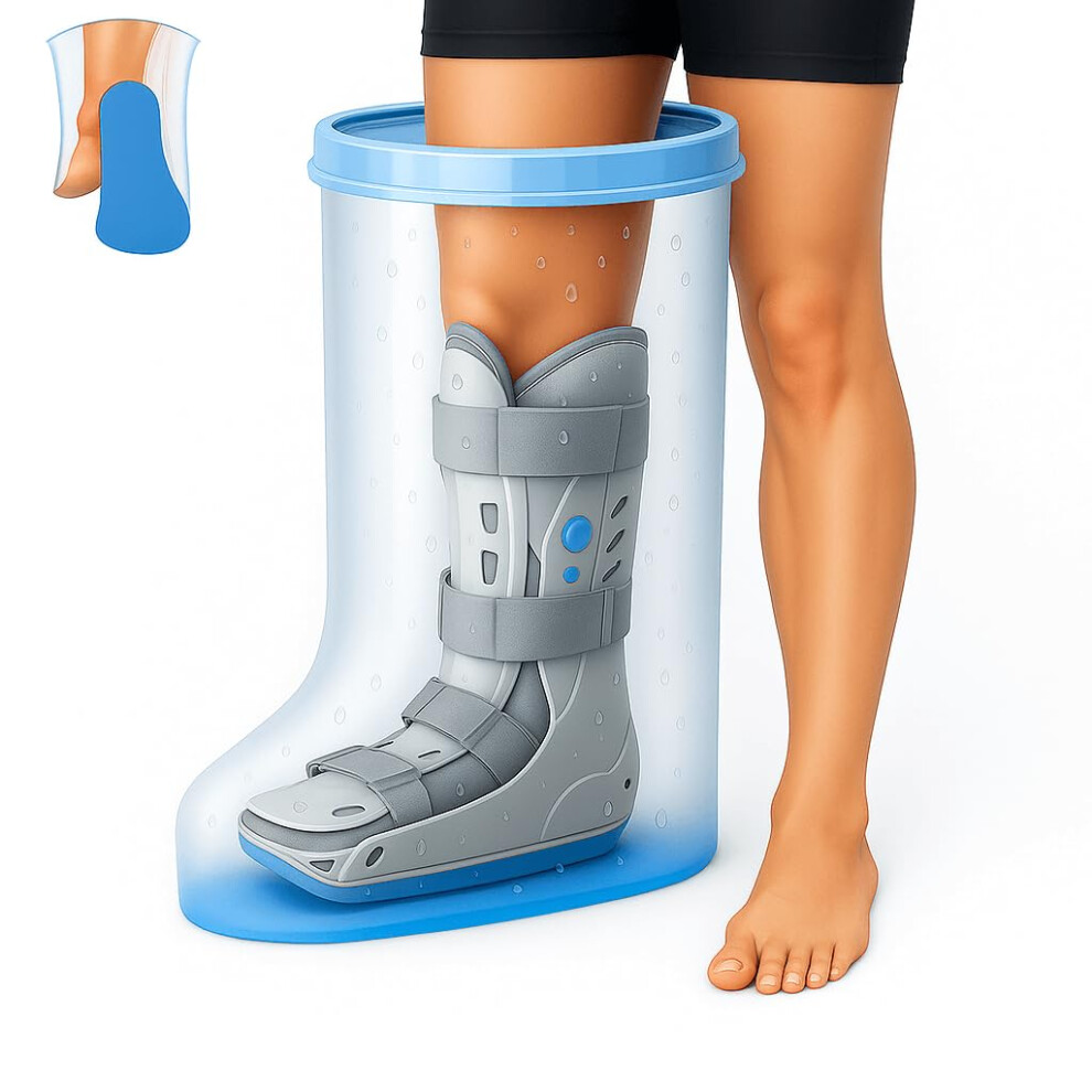 Waterproof Extra Wide Leg Cast Cover for Shower with NonSlip Bottom, Reusable Protector for Surgery Wounds and Walking Boots