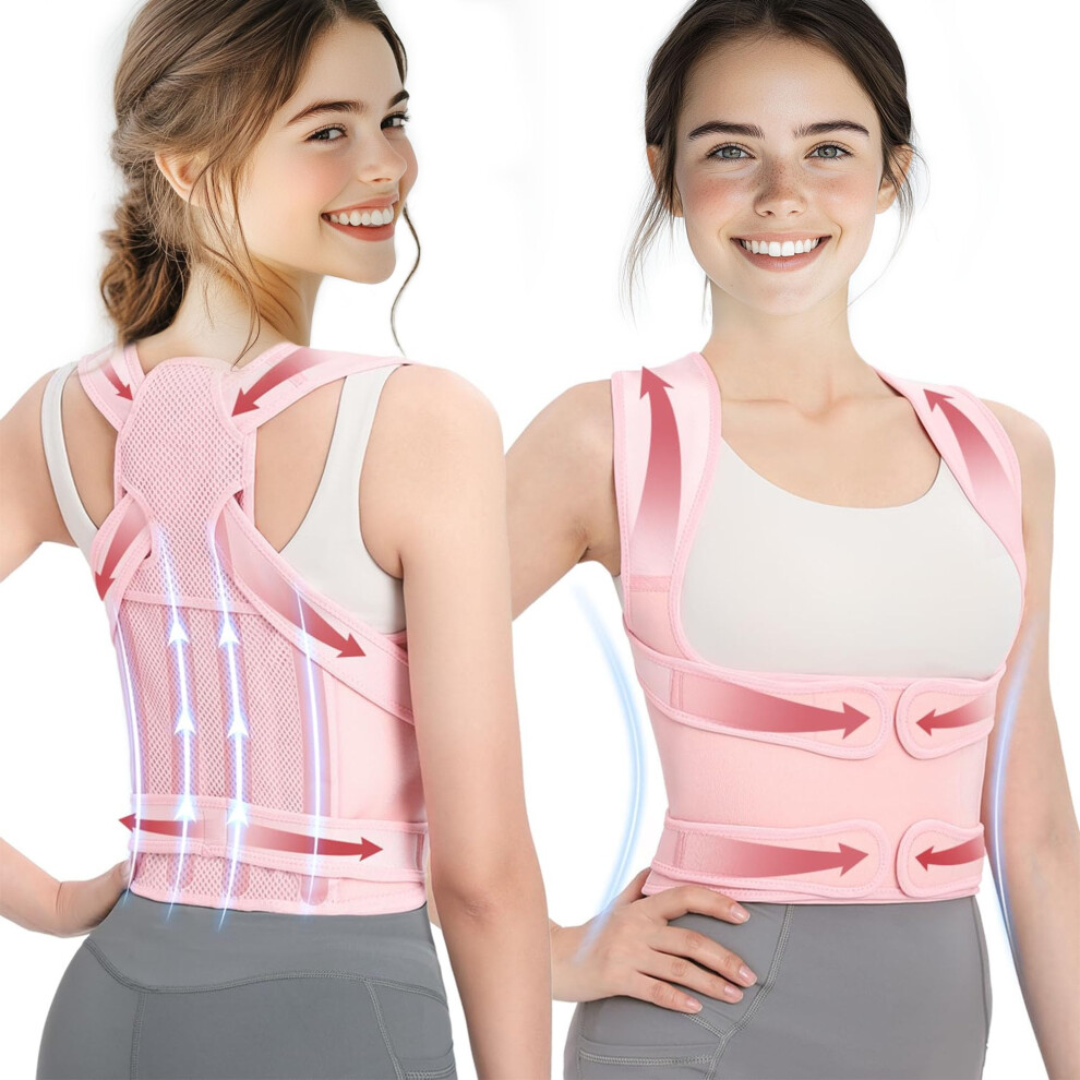 Pink Posture Corrector For Women Xlarge Adjustable Back Brace For Upper And Lower Back Support And Hunchback Relief