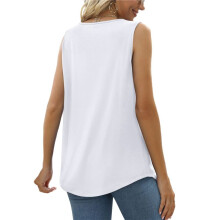 Canotte Estive da Donna, Ampie, Plissettate, Scollo A Barchetta, Senza Maniche, In Pizzo, Orlo Curvo, Fluide Bianco XXXL