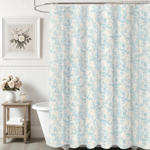 Light Blue Floral Shower Curtain 72x84 Waterproof Fabric Extra Long Farmhouse Bathroom Decor