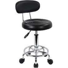 Rolling Stool Adjustable Height PU Leather Swivel Chair with Footrest and Ergonomic Low Back Black