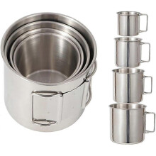 Camping Campfire Mug with Handle, Folding Big Stainless Steel Cup 4 Piece Set