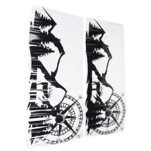 2X Body Sticker Decal Large Compass Navigation with Mountain Deer for  Van Motorhome Black