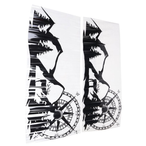 2X Body Sticker Decal Large Compass Navigation with Mountain Deer for  Van Motorhome Black