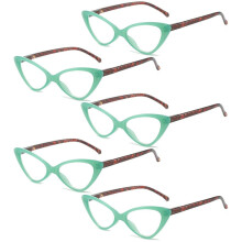 Cat Eye Reading Glasses for Women +3.50, Blue Light Blocking Retro Readers 3.5x with Spring Hinge, Pack of 5 Green Pairs