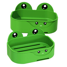 2pcs Cute Frog Wall Mounted Soap Holder Self Draining Soap Dish for Bathroom Shower Sink Green