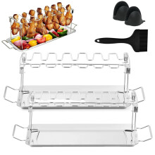 Chicken Leg Rack for Grill and Smoker, Stainless Steel 12Slot Drumstick Holder with Drip Tray, 2 Pack