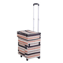 Foldable Shopping Trolley 41L Large Capacity Lightweight Grocery Cart with Wheels Striped Design