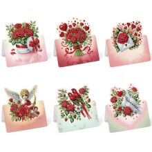6Pcs 3D Diamond Painting Greeting Card Set DIY Foldable Valentine's Day Thank You Cards with Envelopes