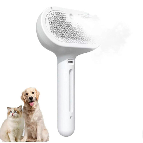 (white) Kivori Pet Grooming Brush Steamer Spray Comb