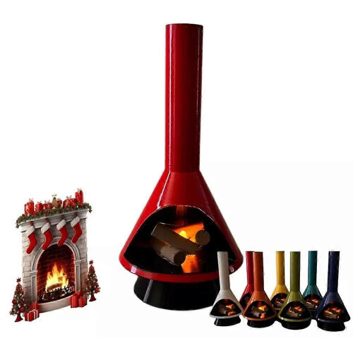 (Red) Miniature Mid-Century Modern-Style Led Fireplace,Christmas Fire Place Lights