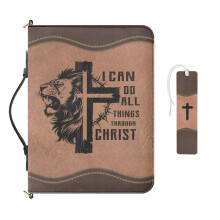 Large Waterproof Leather Bible Cover with Shoulder Strap, MultiPocket Organizer, 2XL Brown