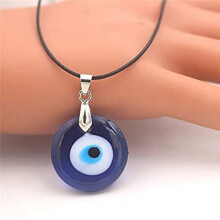 Collier Pendentif Œil Bleu en Verre et Cuir, Chaîne en Corde, Protection Turque, Collier Porte-Bonheur pour Femmes et Hommes