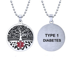 Type 1 Diabetes Medical Alert Necklace for Women and Men, Waterproof Stainless Steel Emergency ID Pendant with Wallet Card