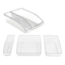 Clear Plastic Fridge Organiser Cupboard Fruit Veg Rack Box Storage Holder Tray Set of 3