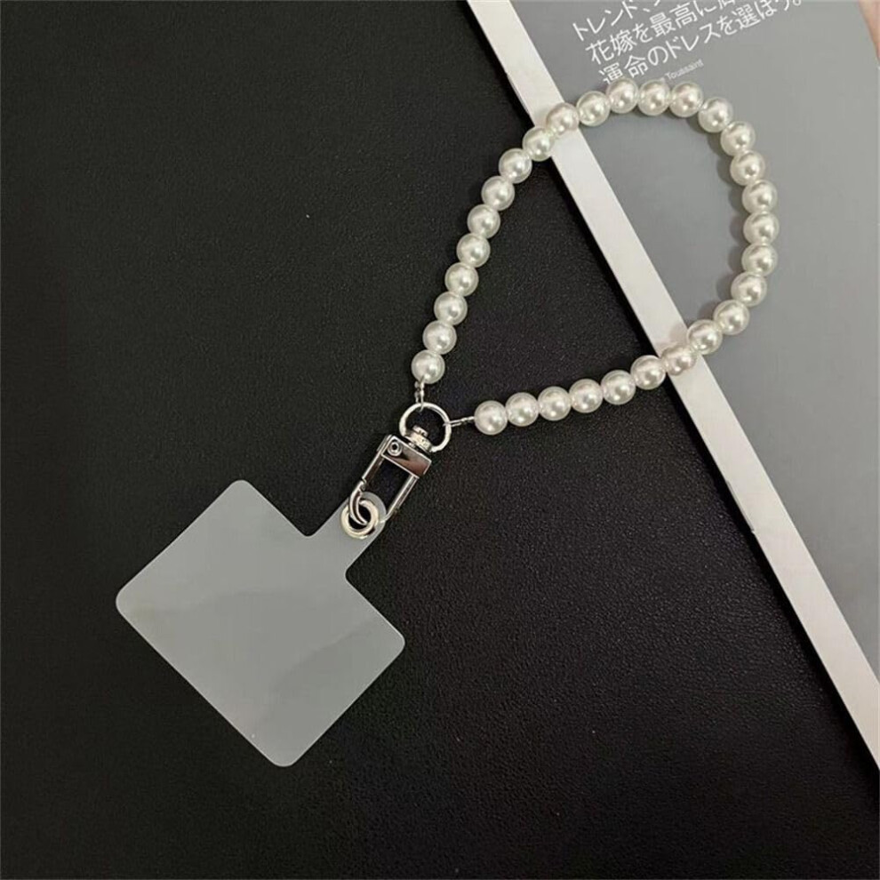 Pearl Beaded Phone Lanyard With Adjustable Crossbody Shoulder Strap, Antilost Durable Acrylic Chain For Women Girls White 9310869699361