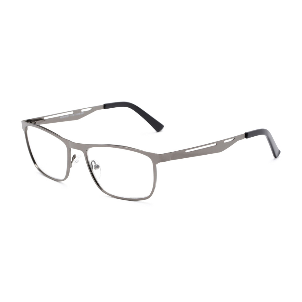 Mens Metal Rectangle Reading Glasses +2.75 Gunmetal Frame Clear NearFocus Magnification