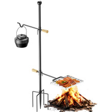 Campfire Grill Grate for Fire Pit, Adjustable Height 360 Swivel Cooking Grate, Heavy Duty Steel Stake Grill for Camping BBQ