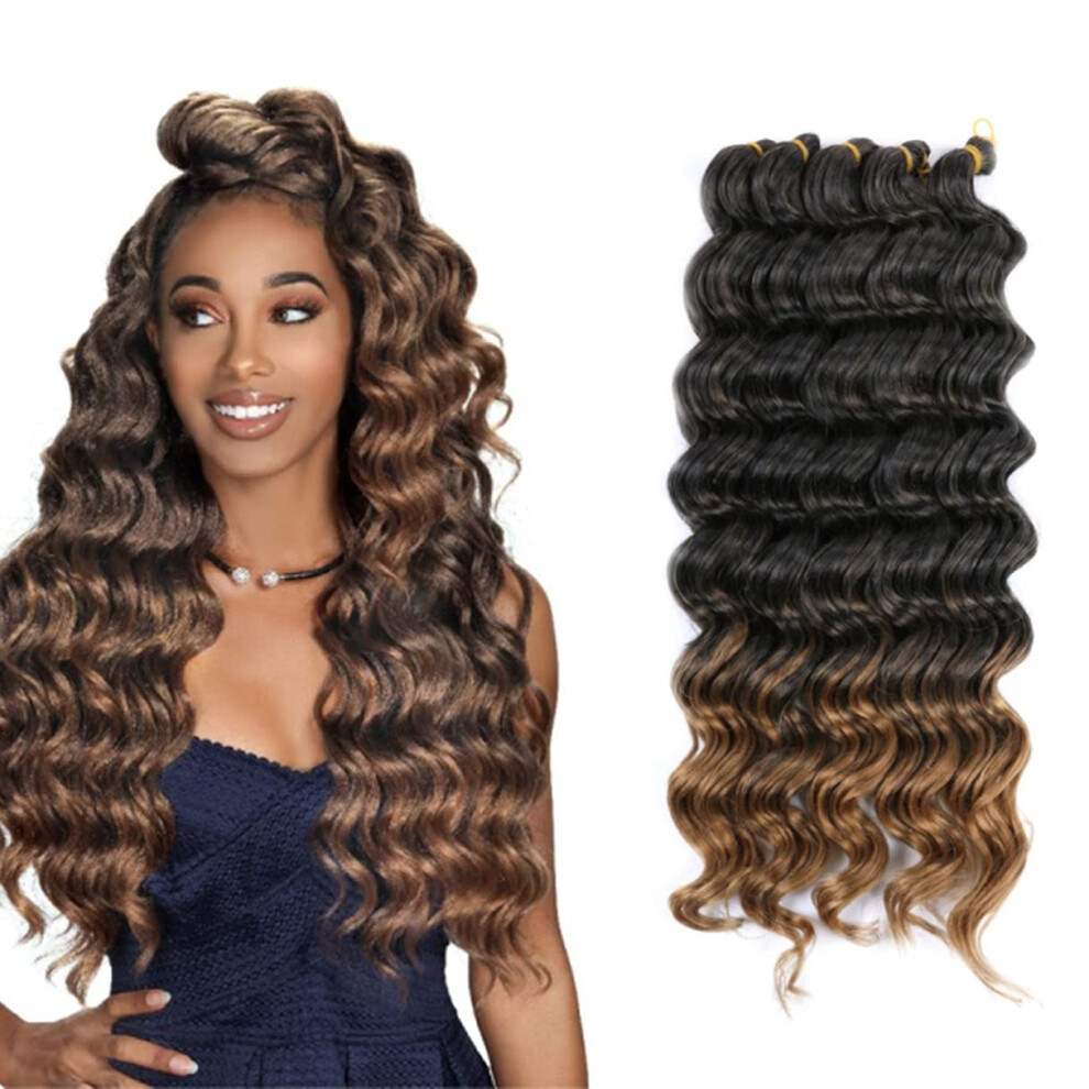 Unisex 32 Inch Ocean Wave Braiding Hair Extensions Ombre Deep Wave Crochet Braids For Women 1B 30