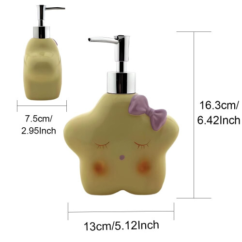 Ceramic Soap Dispenser Star Shape Refillable Rust Proof Pump Cute Decorative for Bathroom and Kitchen 1