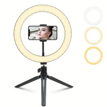 10 Inch LED Ring Light with Adjustable Tripod Stand and Phone Holder, 3 Color Modes for Streaming and Photography