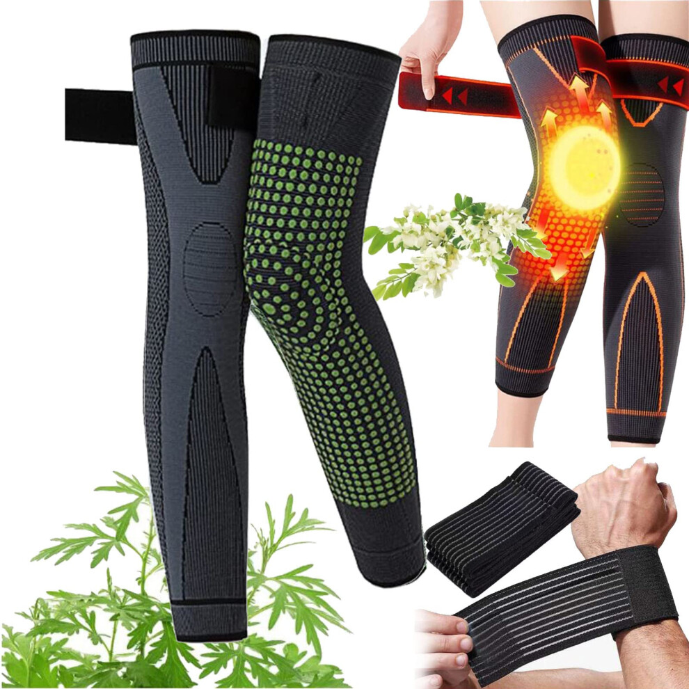 Self Heating Tourmaline Knee Sleeve for Pain Relief, Magnetic Acupressure Compression Support with Wrist Warmers (Black)