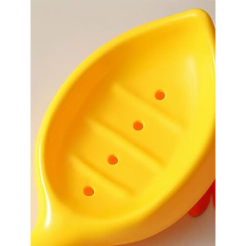 Ceramic Soap Dish with Quick Drain Duck Shape, Easy Clean Surface for Bathroom Sink, Yellow Decor 1