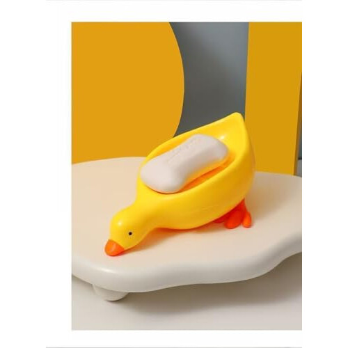 Ceramic Soap Dish with Quick Drain Duck Shape, Easy Clean Surface for Bathroom Sink, Yellow Decor 2